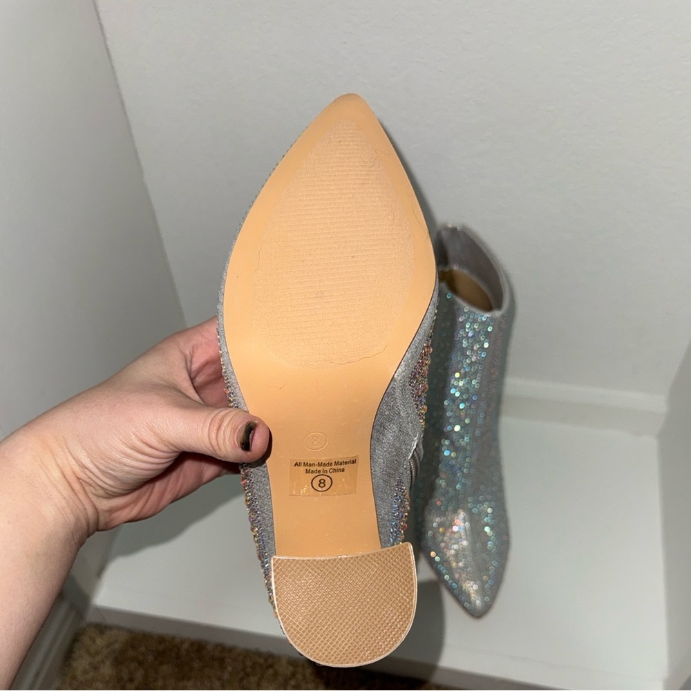 Silver Rhinestone Ankle Boots - Picture 4 of 4